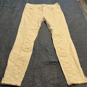 KENDALL+KYLIE Off White Pin-tuck & Quilted Detail Skinny Ankle Zip Moto Jeans 27